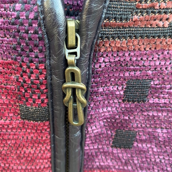 Christopher & Banks Tapestry Jacket‎ Womens L Faux Leather Trim Zipper Front - Picture 4 of 9